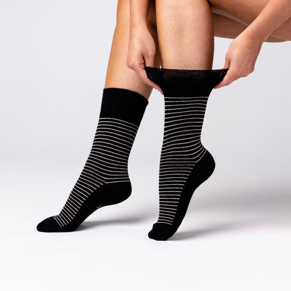 Lot de 3 paires de chaussettes en coton à rayures universitaires pour femme - Noir