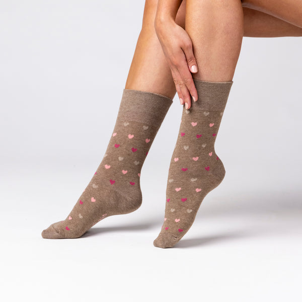 3 Pairs Ladies Cotton Socks - Brown/Natural