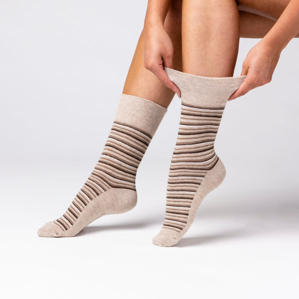 Lot de 3 paires de chaussettes City en coton à rayures variées pour femme - Marron