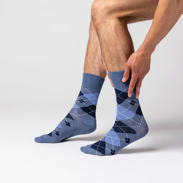 Lot de 3 paires de chaussettes homme en coton motif losanges – Bleu marine/denim