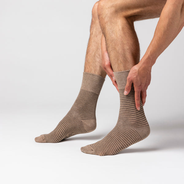 Lot de 3 paires de chaussettes en coton à fines rayures Nova pour homme - Marron/Naturel