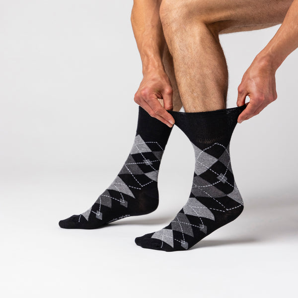 Lot de 3 paires de chaussettes homme en coton à motif losanges – Leven noir/anthracite