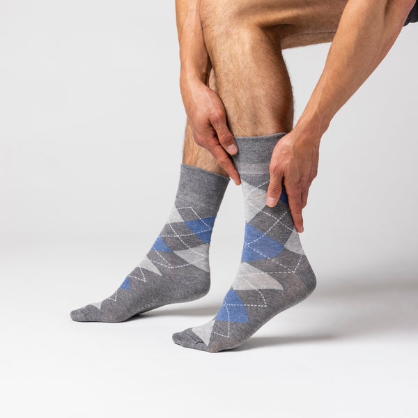 Lot de 3 paires de chaussettes en coton à motif losanges pour homme - Denim