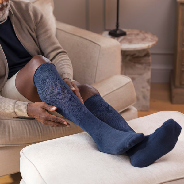 3 Pairs Cushion Foot Knee Length Bamboo Diabetic Socks - Denim