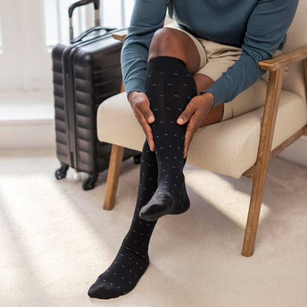 1 paire de chaussettes de compression pour homme - Noir/Bleu