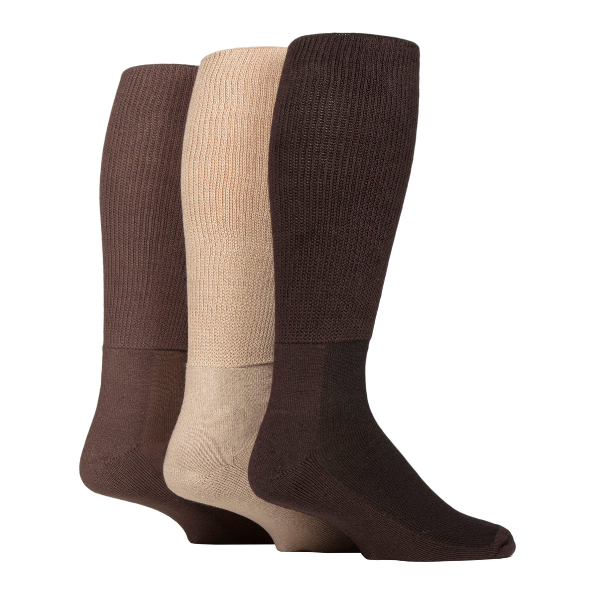 Lot de 3 paires de chaussettes en bambou pour diabétiques, longueur genou, coussinées - Grain de café