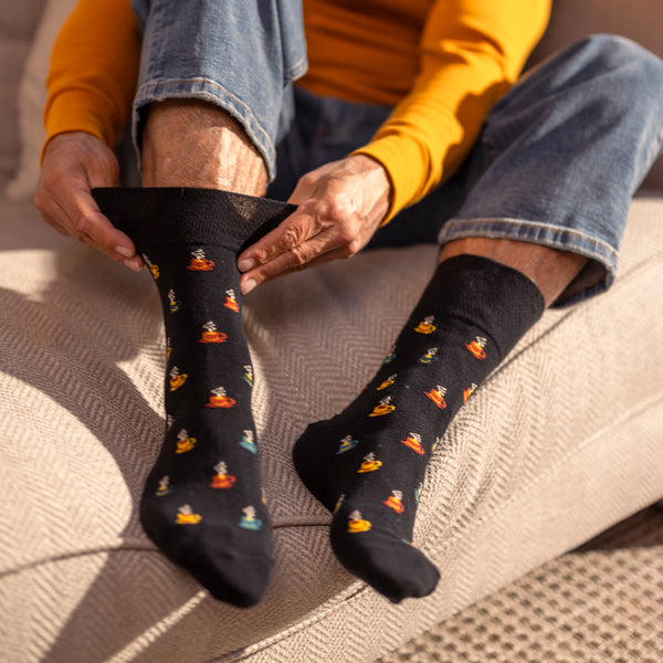 3 Pairs Men's Fun Feet Cotton Socks - Coffee