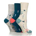 Load image into Gallery viewer, 3 Pairs Ladies RHS Cotton Socks - Floral Contrast