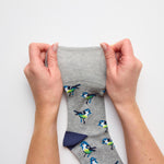 Charger l'image dans la galerie, Lot de 3 paires de chaussettes amusantes en coton pour femme - Motifs oiseaux d'amour gris/bleu