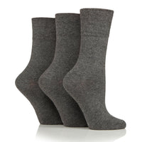 3 Pairs Ladies Plain Cotton Socks - Charcoal