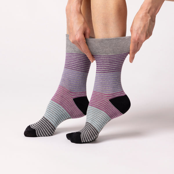 Lot de 3 paires de chaussettes en coton pour femme - Rayures noires mélangées