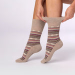 Load image into Gallery viewer, 3 Pairs Ladies Cotton Socks - Folk Brown