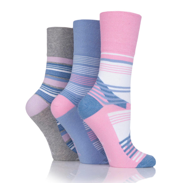 3 paires de chaussettes en coton pour femme - Rayures roses