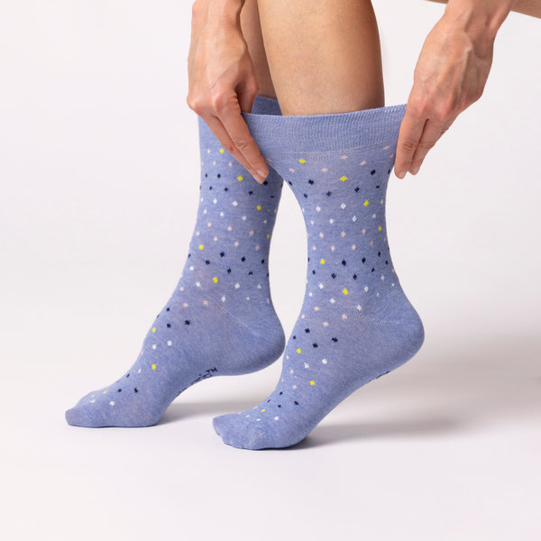 3 Pairs Ladies Cotton Socks - Micro Blossom Blue