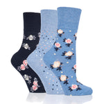 Charger l'image dans la galerie, 3 paires de chaussettes en coton pour femme – Micro Blossom Blue