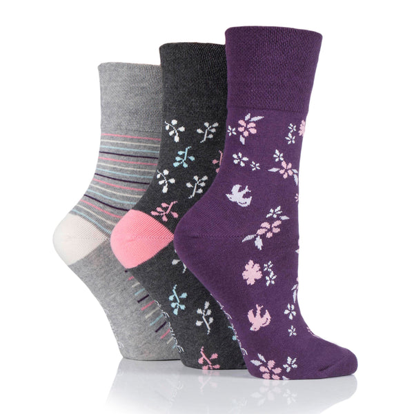 3 Pairs Ladies Cotton Socks - Romance Purple/Grey