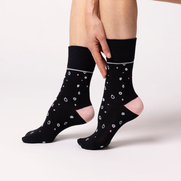 3 Pairs Ladies Cotton Socks - Mod Dots Black