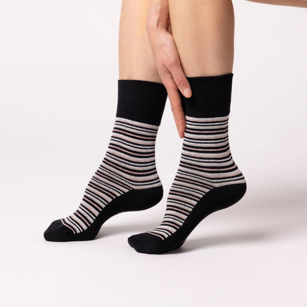 Lot de 3 paires de chaussettes City Varied Stripe en coton pour femme - Noir