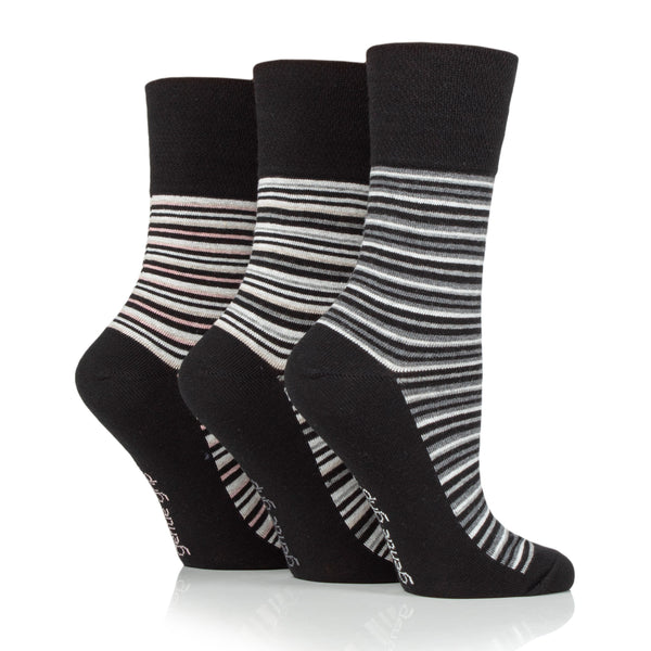 Lot de 3 paires de chaussettes City Varied Stripe en coton pour femme - Noir