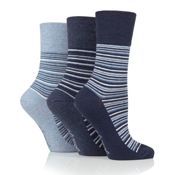 Lot de 3 paires de chaussettes City en coton à rayures variées pour femme - Bleu marine