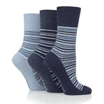 Load image into Gallery viewer, 3 Pairs Ladies City Varied Stripe Cotton Socks - Navy