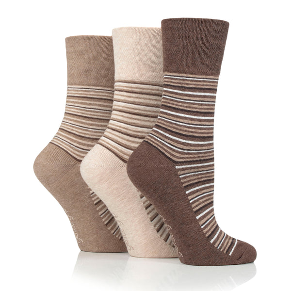 Lot de 3 paires de chaussettes City en coton à rayures variées pour femme - Marron