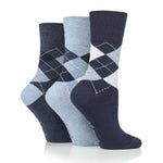 Charger l'image dans la galerie, Lot de 3 paires de chaussettes Highlands Argyle en coton pour femme - Bleu marine/denim
