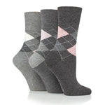 Charger l'image dans la galerie, Lot de 3 paires de chaussettes Highlands Argyle en coton pour femme - Gris