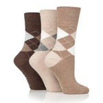 Charger l'image dans la galerie, Lot de 3 paires de chaussettes Highlands Argyle en coton pour femme - Marron