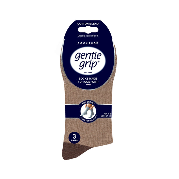 3 Pairs Ladies Seclude Contrast Heel Socks - Brown