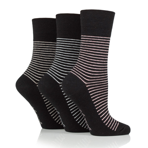 Lot de 3 paires de chaussettes en coton à rayures universitaires pour femme - Noir