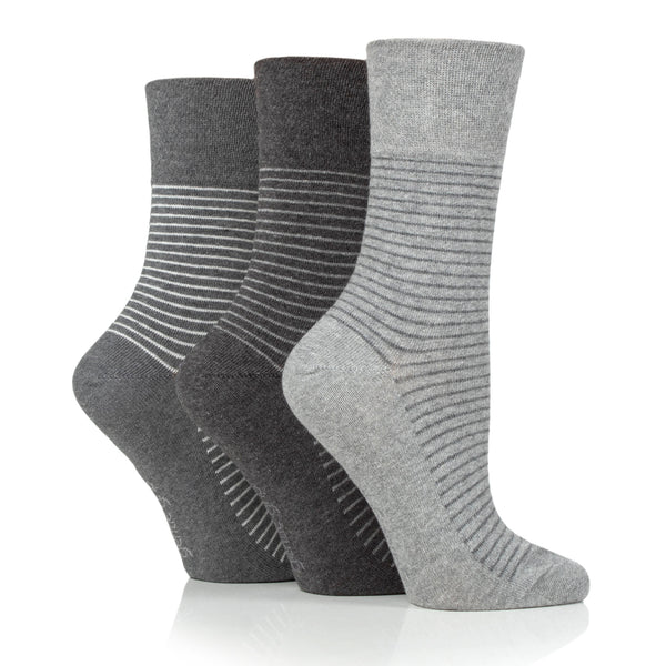 Lot de 3 paires de chaussettes en coton à rayures universitaires pour femme - Gris