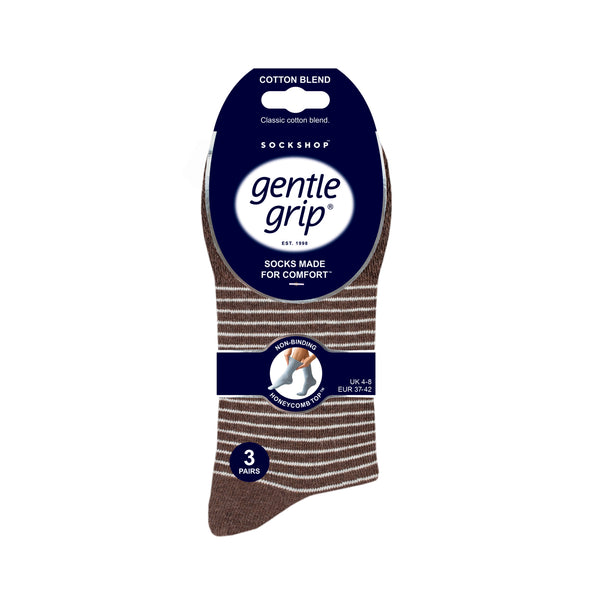 Lot de 3 paires de chaussettes en coton à rayures universitaires pour femme - Marron