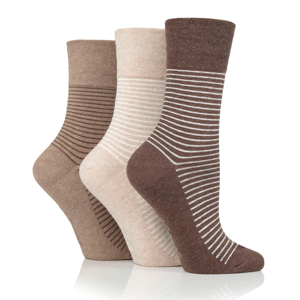 Lot de 3 paires de chaussettes en coton à rayures universitaires pour femme - Marron