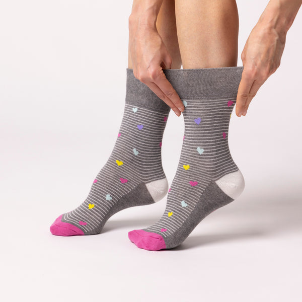 Lot de 3 paires de chaussettes en coton pour femme - Motif cœur