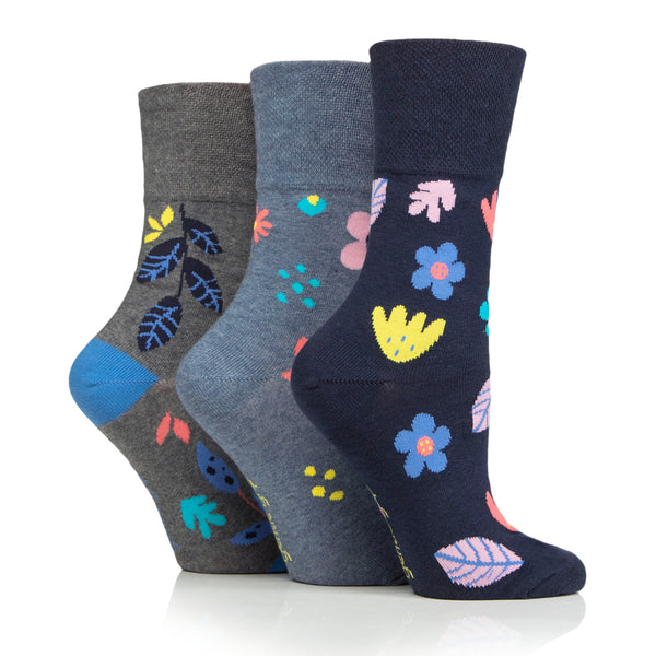 Lot de 3 paires de chaussettes en coton pour femme - Motif floral pop