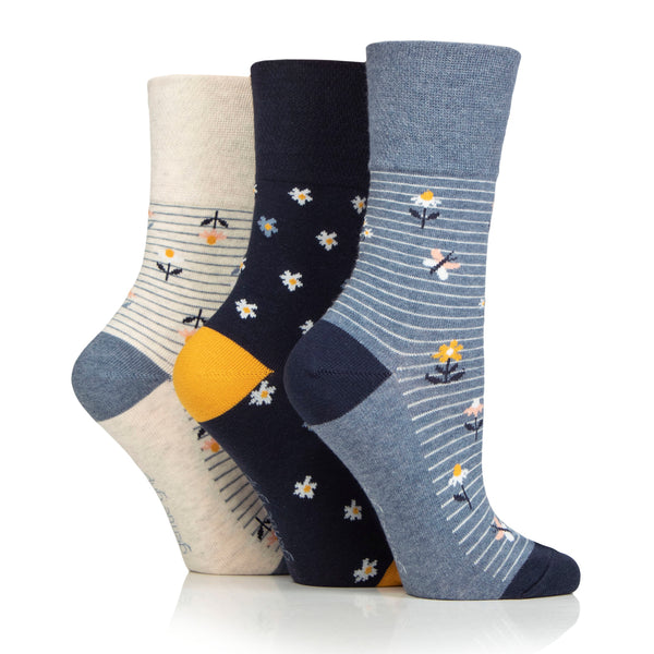 3 paires de chaussettes en coton pour femme - Marguerites et papillons