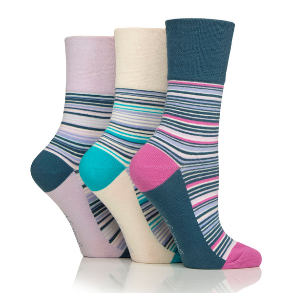 3 Pairs Ladies Cotton Socks - Flow Mixed Stripe