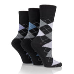 Charger l'image dans la galerie, Lot de 3 paires de chaussettes en coton pour femme, motif argyle, noir