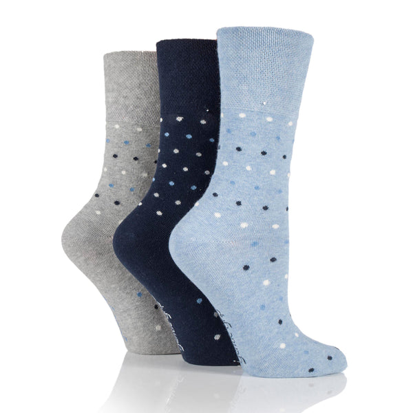 3 paires de chaussettes en coton grande taille pour femme - Motif à pois denim