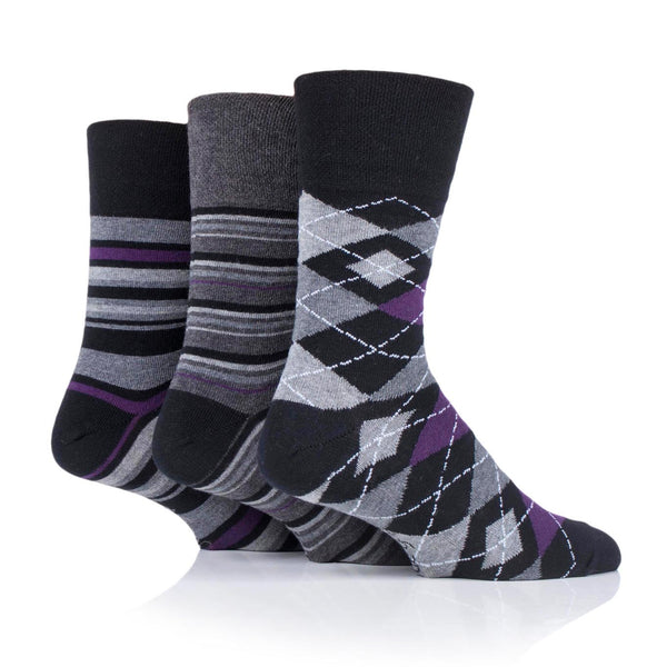 Lot de 3 paires de chaussettes en coton grande taille pour femme – Argyle Formality Black