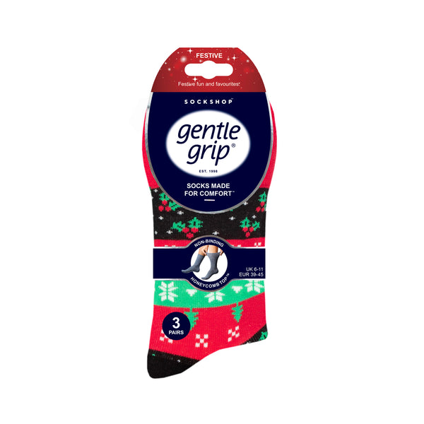 3 Pairs Men's Fun Feet Christmas Socks - Holly Mix