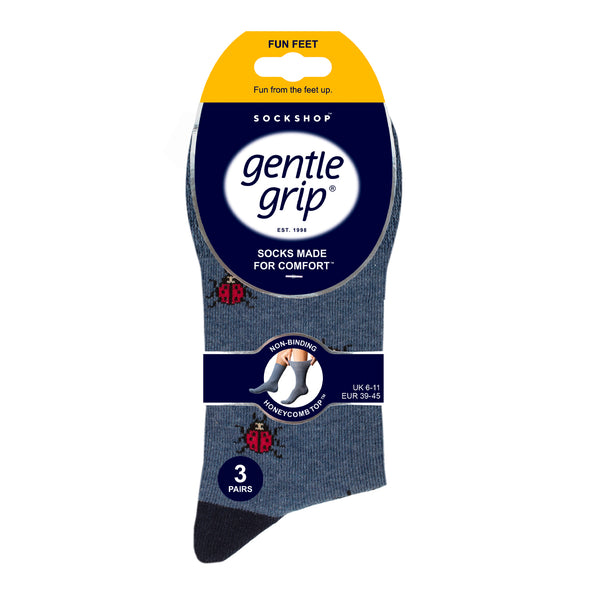 3 Pairs Men's Fun Feet Cotton Socks - Bugs