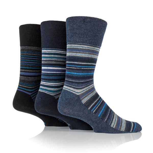 Lot de 3 paires de chaussettes en coton Bigfoot pour homme – Rayures bleu marine