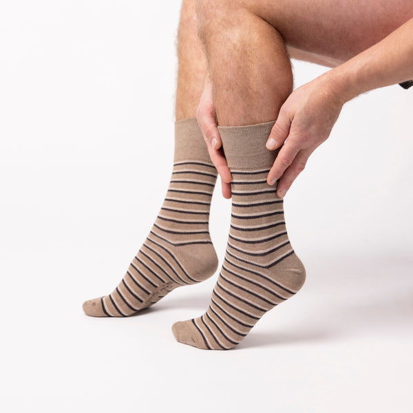 Lot de 3 paires de chaussettes en coton à rayures variées pour homme Litha - Marron