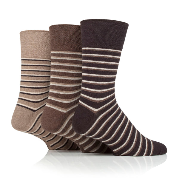 Lot de 3 paires de chaussettes en coton à rayures variées pour homme Litha - Marron