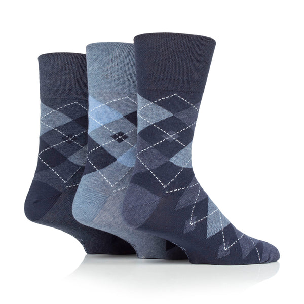 Lot de 3 paires de chaussettes homme en coton motif losanges – Bleu marine/denim
