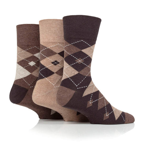 Lot de 3 paires de chaussettes en coton à motif losanges pour homme – Marron Leven/Naturel