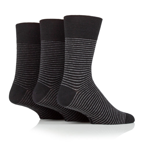 Lot de 3 paires de chaussettes en coton à fines rayures Nova pour homme - Noir