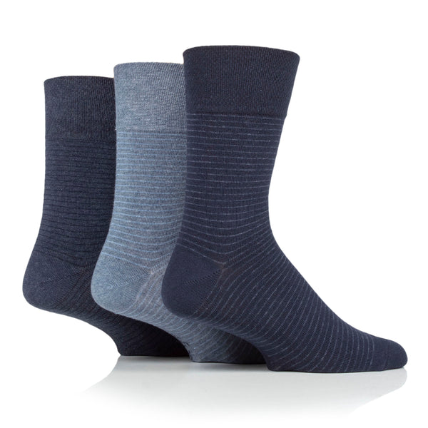 Lot de 3 paires de chaussettes en coton à fines rayures Nova pour homme - Bleu marine/denim